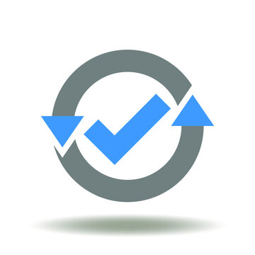 Round Arrows Cycle With Check Mark Vector Icon. ROHS Restriction Of Hazardous Substances Directive Symbol. Compliance Control Certification Standard Sign.