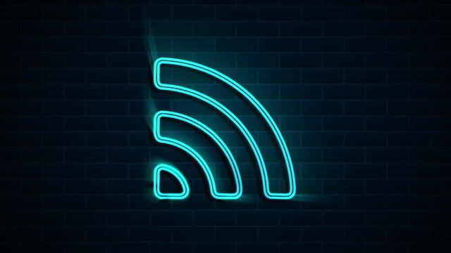 Wifi and network on neon sign. Night bright advertisement. Motion graphics.