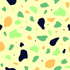 Seamless vector pattern with mosaic pieces on light yellow background. Simple grid texture wallpaper design. Terrazzo fashion textile.