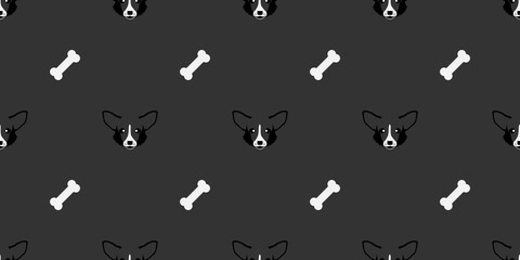 Dog seamless pattern, Black corgi and bone on dark background.	
