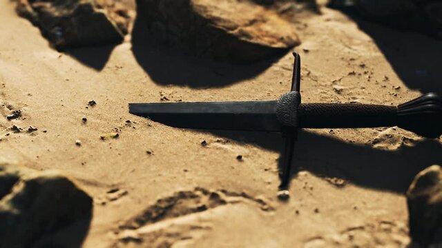 retro sword on sand beach