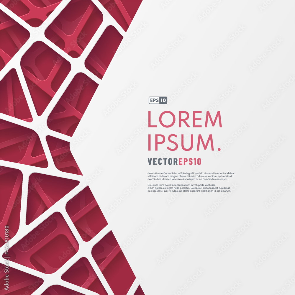 Wall mural abstract template white geometric lines pattern on triangle pink and red pattern background. trendy 