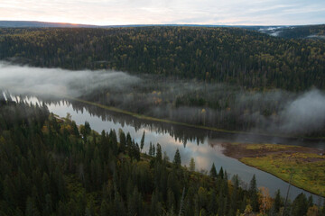 Fototapeta premium view of the river from above at sunrise