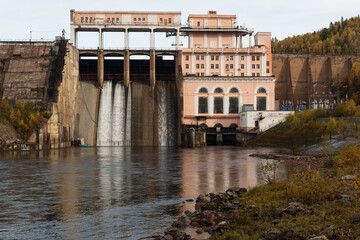 large hydroelectric power plant with flowing water