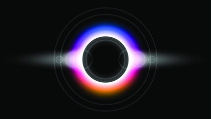 Sun Eclipse with Pink Orange and blue Fire on Dark Background, Vector. Moon Design with Glowing Light.  Space and Science concept