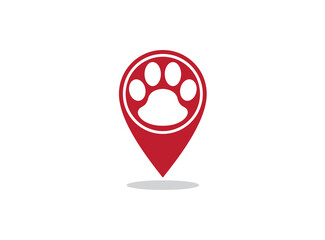Paw and map pointer logo combination. Pet gps locator symbol or icon. Unique vet and pin logotype design vector