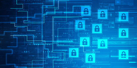 2d illustration Safety concept: Closed Padlock on digital background
