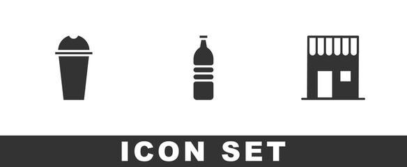 Set Milkshake, Bottle of water and Coffee shop icon. Vector