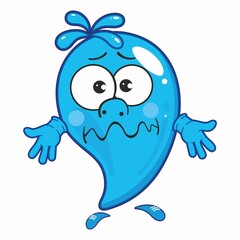 Water Drop Cartoon Mascot Character. Emotions of surprise and confusion. Cute natural phenomena in cartoon style.