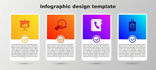 Set Chalkboard with diagram, Clock, Address book and Identification badge. Business infographic template. Vector