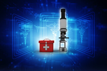 3d rendering Microscope with first aid box
