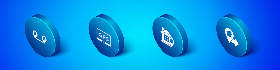 Set Isometric Route location, Location with house, and Gps device map icon. Vector