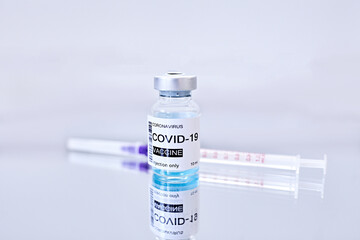 Vaccine and syringe injection. It use for prevention, immunization and treatment from corona virus infection(novel coronavirus disease 2019,COVID-19,nCoV 2019 from Wuhan). Medicine infectious concept