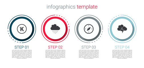 Set Kelvin, Cloud with rain, Compass and Storm. Business infographic template. Vector