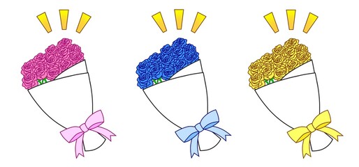 Three bouquets of roses in different colours