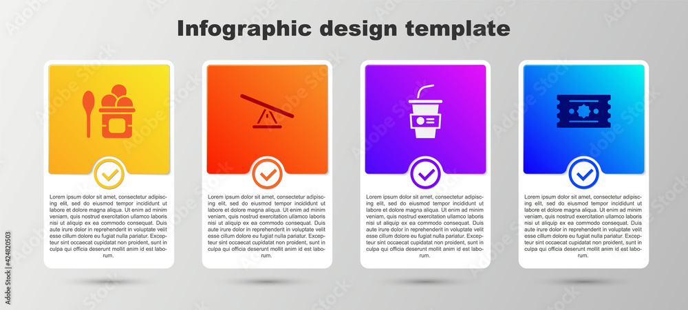 Canvas Prints set ice cream in bowl, seesaw, paper glass with water and ticket. business infographic template. vec