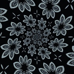 Abstract Black & Grey Floral Fractal Background - a spiral of pretty flowers will make you smile and light up your computer on the darkest of days. It almost looks like embroidery from the texture.