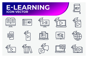 Set of E-learning icon. Online Education pack symbol template for graphic and web design collection logo vector illustration