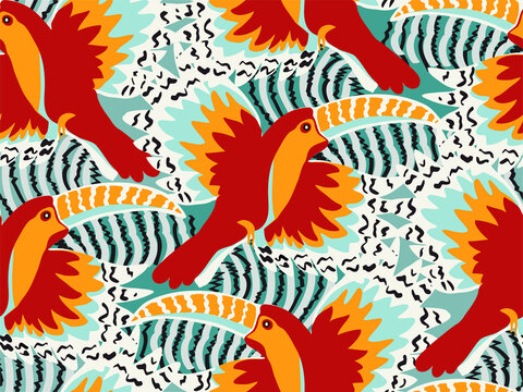 tropical pattern with cute and colorful tropical birds. pattern with colorful toucans