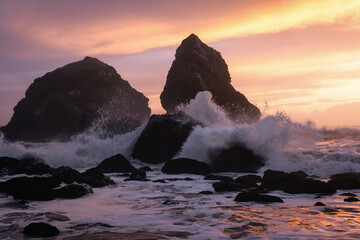 Sunset at a Rocky Beach, Northern California Coast - 424821546