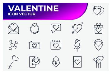 Set of valentine's day icon. include happy, romantic, heart, love symbol template for graphic and web design collection logo vector illustration