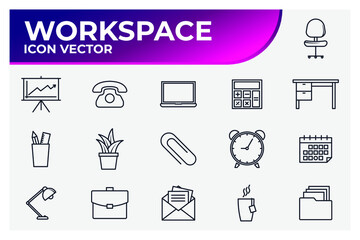 Set of workspace icon. office workspace pack symbol template for graphic and web design collection logo vector illustration
