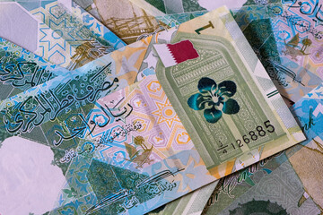 Close up of new 1 Qatari Riyal banknote