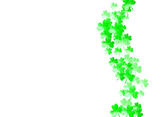Saint patricks day background with shamrock. Lucky trefoil confetti. Glitter frame of clover leaves. Template for poster, gift certificate, banner. Dublin saint patricks day backdrop.