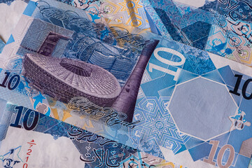 Close up of new 10 Qatari Riyal banknote 