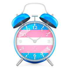 Alarm clock with transgender flag, 3D rendering