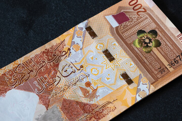 Close up of new 200 Qatari Riyal banknote