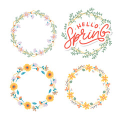 Hello Spring Flowers Text Background Frame lettering slogan