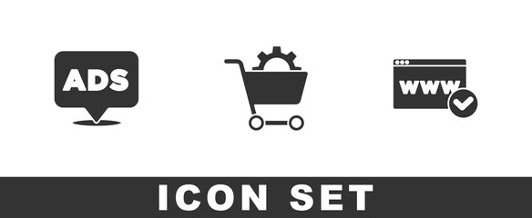 Set Advertising, Shopping cart and Website template icon. Vector