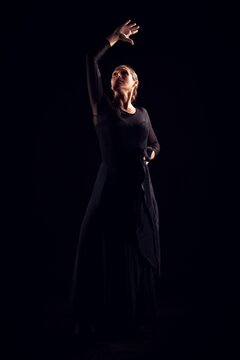 flamenco woman with black dress and look up
