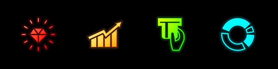 Set Diamond, Financial growth increase, Credit card inserted and Pie chart infographic icon. Vector