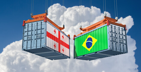 Freight containers with Brazil and Georgia flag. 3D Rendering 