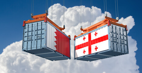 Freight containers with Bahrain and Georgia flag. 3D Rendering 