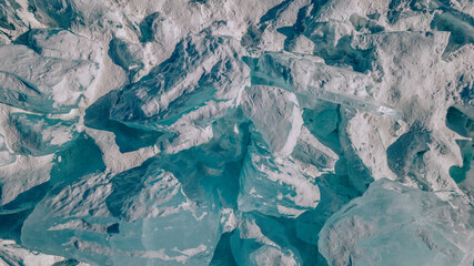 Ice Hummocks at Frozen Baikal Lake in Winter