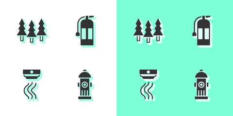 Set Fire hydrant, Forest, Smoke alarm system and extinguisher icon. Vector