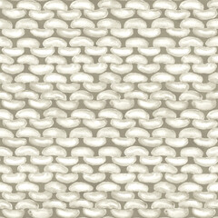 White realistic knitted seamless pattern. Watercolor hand paint cozy warm knit texture