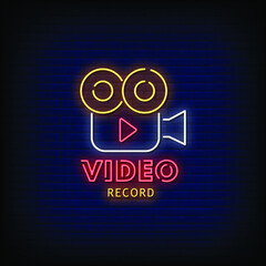 Video Record Neon Signs Style Text Vector