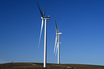Wind turbines on a blue sky in the south of france