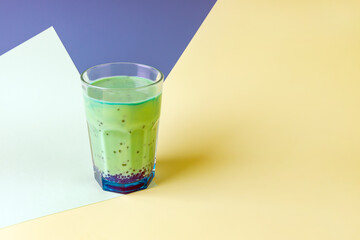 tapioca balls with a cocktail of almond milk and spirulina. healthy food concept