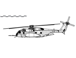 Sikorsky MH-53E Sea Dragon. Vector drawing of mine countermeasures helicopter. Side view. Image for illustration and infographics.