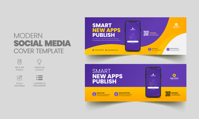 Mobile app promotion social media timeline cover and web banner template  - obrazy, fototapety, plakaty