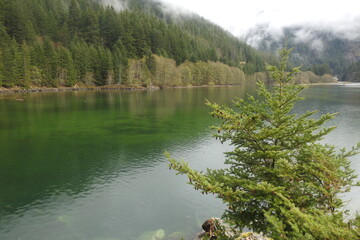The beautiful scenery of Gorge Lake located in the Northern Cascades, in the Pacific Northwest, Washington State.