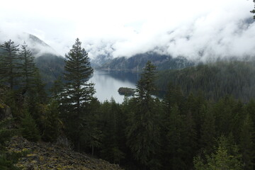 The scenic view from the Diablo Lake Lookout in the Northern Cascades National Park, Washington State.