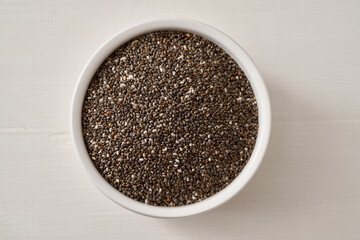 Chia seeds in a white bowl