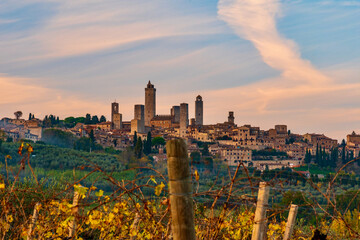 San Gimignano, Tuscany: November 10 2021: panorama of the city of towers in Tuscany in autumn