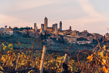 San Gimignano, Tuscany: November 10 2021: panorama of the city of towers in Tuscany in autumn